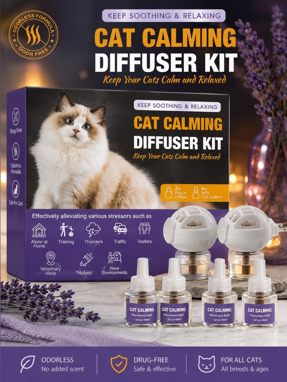 Cat Calming Diffuser Kit - Lavender Purple